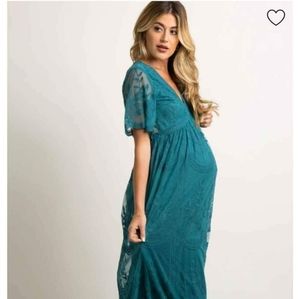 Teal Pinkblush Lace Maternity Dress